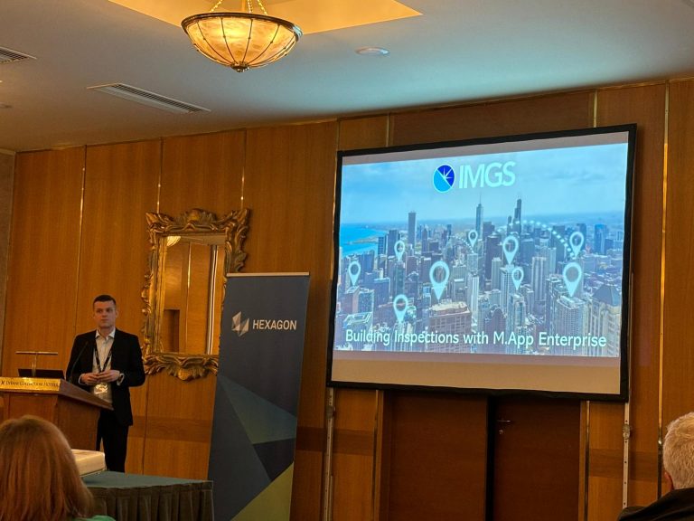 Garrett Cronin presenting "Building Inspections with M.App Enterprise" at the Hexagon Partner Conference 2024 in Athens last Friday.